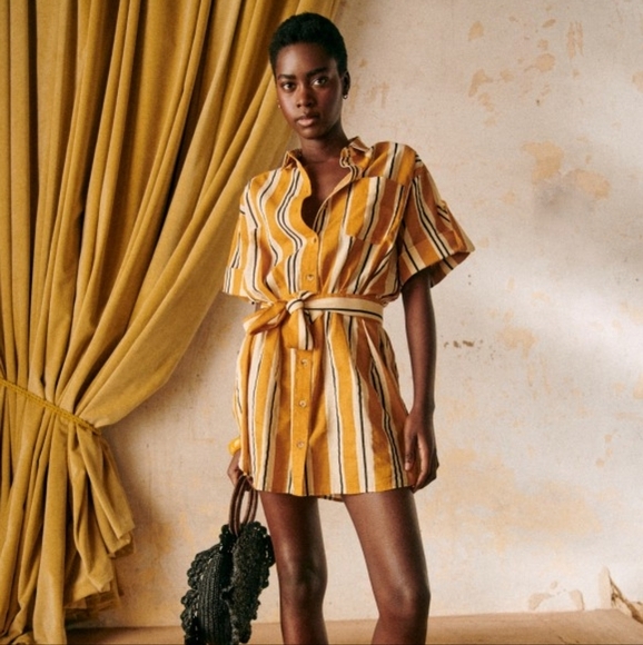 Sezane Celia Dress in Ochre, Ecru and Black stripes size S - Picture 8 of 13